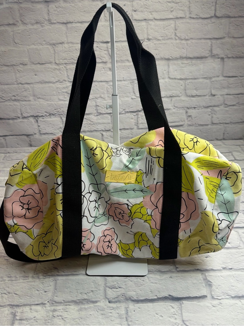 Benefit Floral Canvas Travel Duffle Bag in Pastel Pink, Yellow, Green